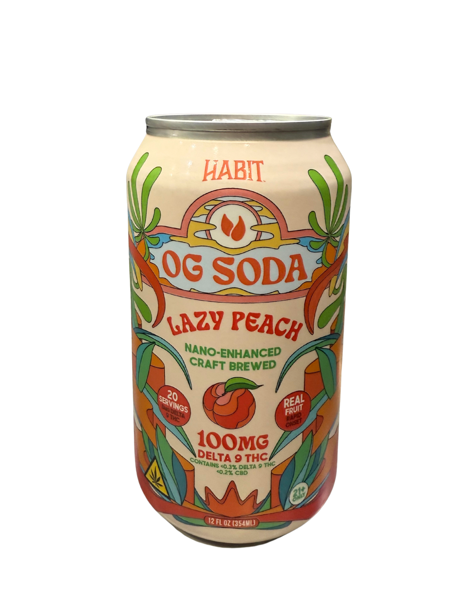 Habit OG Soda 12oz THC Infused Drink / Lazy Peach / 100mg